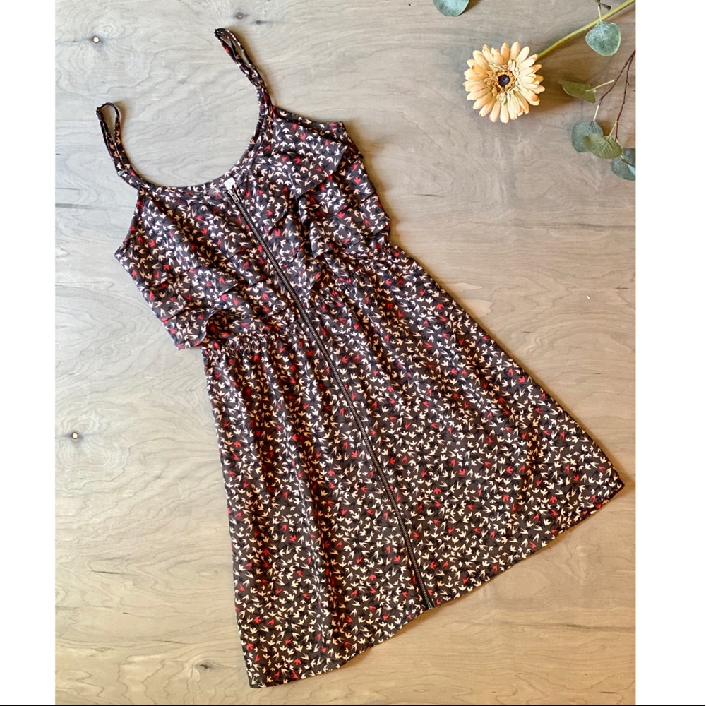 Bird Pattern Zip Up Dress
